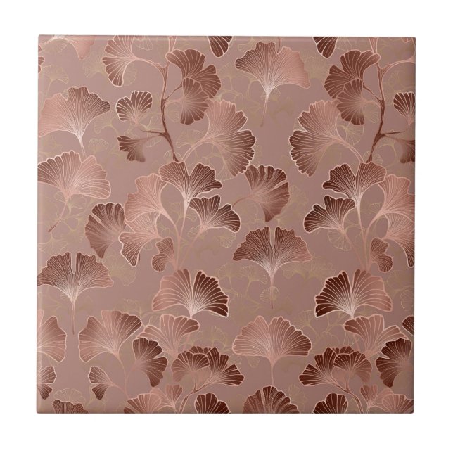 Modern Blush Pink Ginkgo Leaf Luxury Pattern Tile (Front)