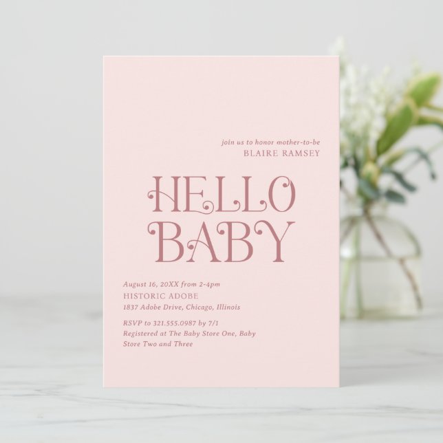 Modern Blush Pink Girl Bold Elegant Baby Shower Invitation (Standing Front)