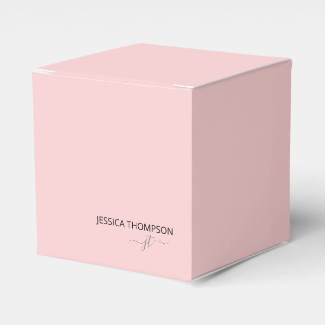 Modern Blush Pink Girly Simple Script Monogram Favour Box (Front Side)