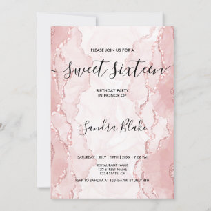 Modern Blush Pink Girly Trendy Sweet 16 Invitation