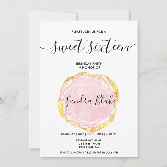 Modern Blush Pink Girly Trendy Sweet 16 Invitation (Front)