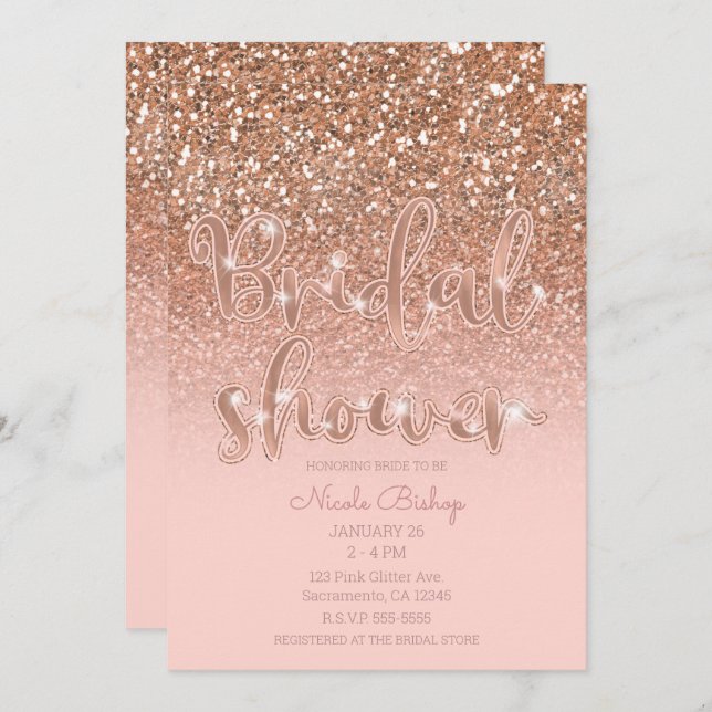 Modern Blush Pink Glam Glitter Bridal Shower Invitation (Front/Back)