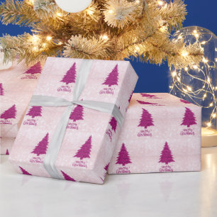 Modern Blush Pink Glitter Christmas Tree Sparkle Wrapping Paper