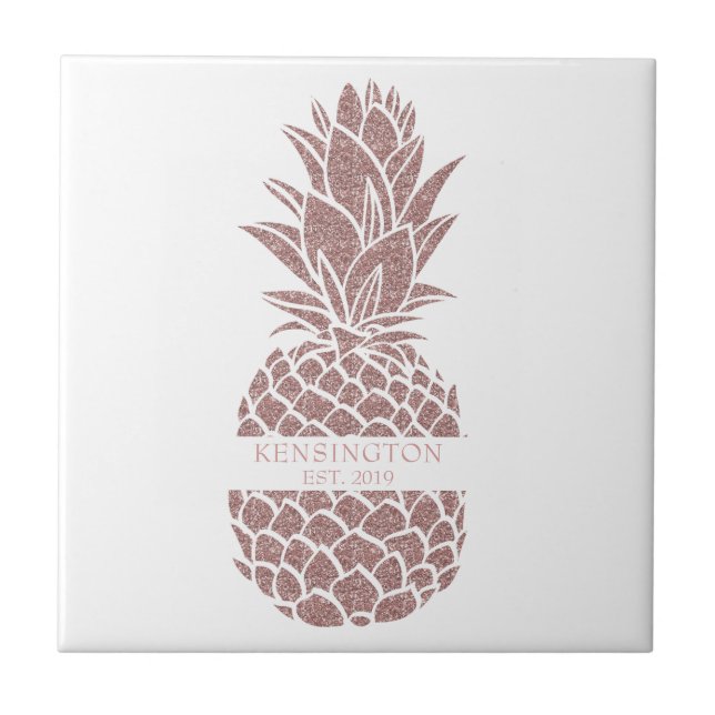 Modern Blush Pink Glitter Pineapple Name Tile (Front)