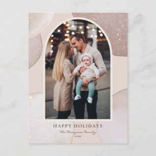 Modern Blush Pink Glitter Sparkle Photo Holiday Postcard