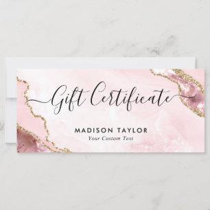 Modern Blush Pink Gold Agate Certificate Gift Card