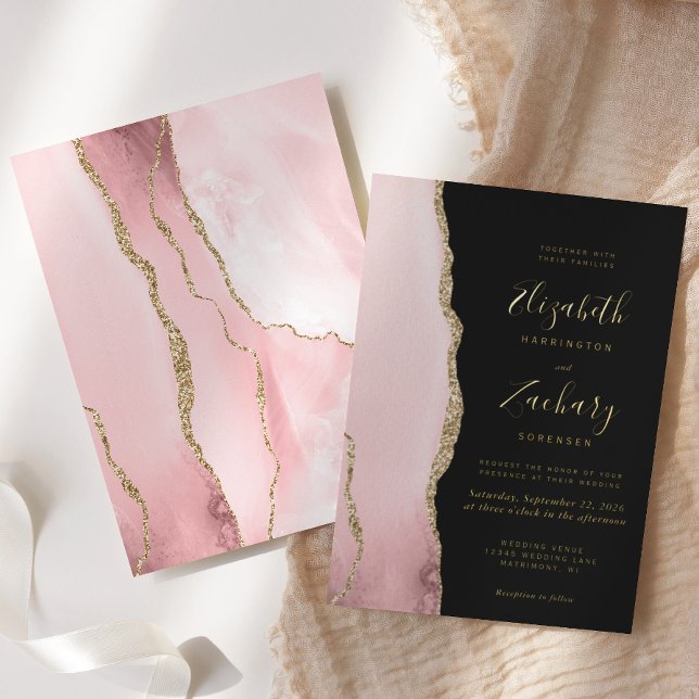 Modern Blush Pink Gold Agate Dark Wedding (Creator Uploaded)