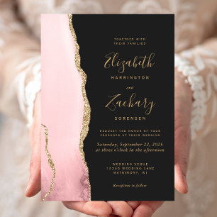 Modern Blush Pink Gold Agate Dark Wedding Invitation