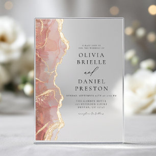 Modern Blush Pink Gold Agate Elegant Wedding Acrylic Invitations