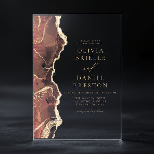 Modern Blush Pink Gold Agate Elegant Wedding Acrylic Invitations