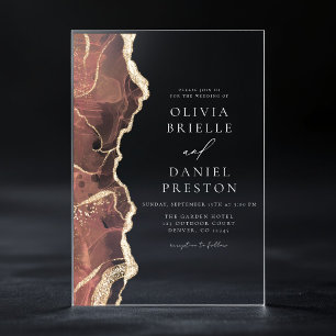 Modern Blush Pink Gold Agate Elegant Wedding Acrylic Invitations