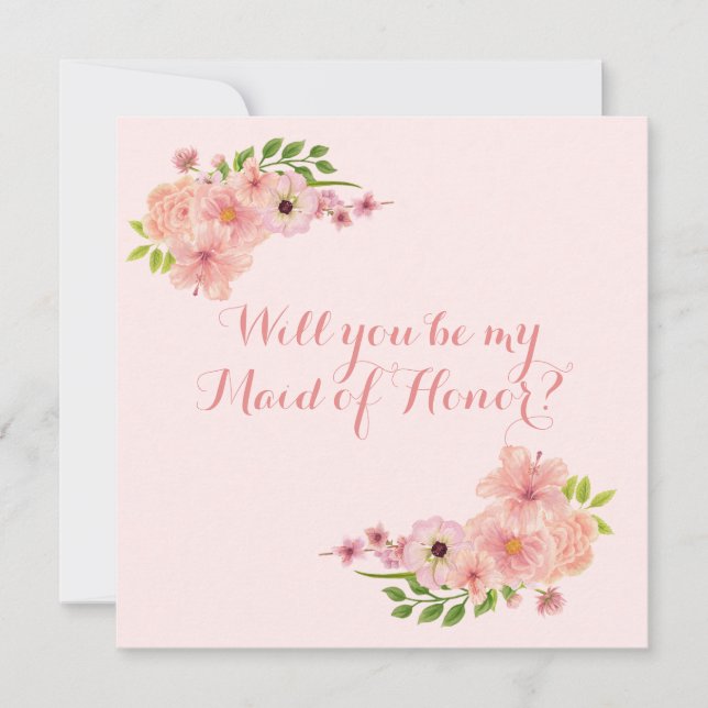 Modern Blush Pink Gold Be My Maid of Honour Card (Front)