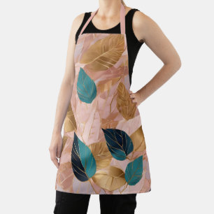 Modern Blush Pink Gold Boho Leaves Collection Apron