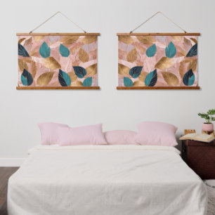 Modern Blush Pink Gold Boho Leaves Collection Hanging Tapestry