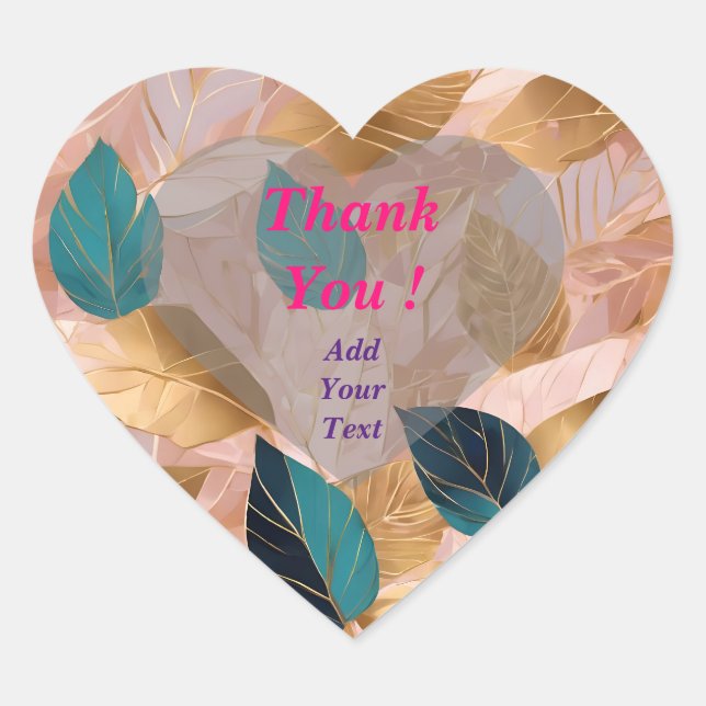 Modern Blush Pink Gold Boho Leaves Collection Heart Sticker (Front)