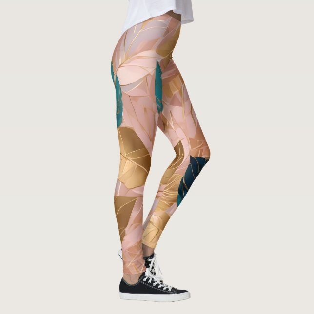 Modern Blush Pink Gold Boho Leaves Collection Leggings (Right)