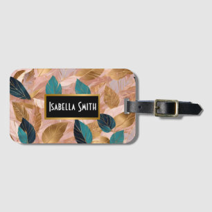 Modern Blush Pink Gold Boho Leaves Collection Luggage Tag