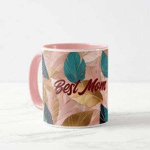Modern Blush Pink Gold Boho Leaves Collection Mug