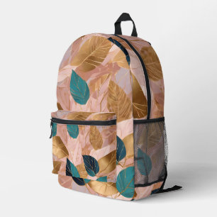 Modern Blush Pink Gold Boho Leaves Collection Printed Backpack