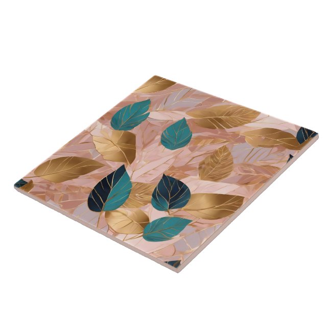 Modern Blush Pink Gold Boho Leaves Collection Tile (Side)