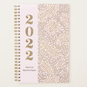 Modern Blush Pink Gold Confetti 2022 Year Monogram Planner