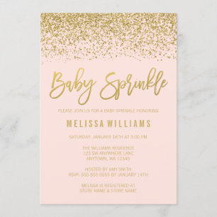 Modern Blush Pink Gold Faux Glitter Baby Sprinkle Invitation