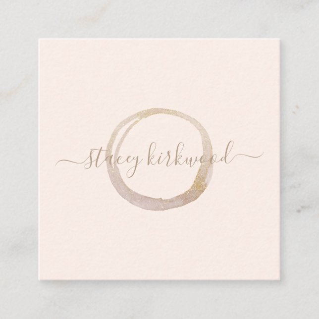 Modern Blush Pink Gold Faux Glitter Circle Logo Square Business Card (Front)