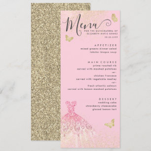 Modern Blush Pink Gold Glitter Gown Quinceanera Invitation