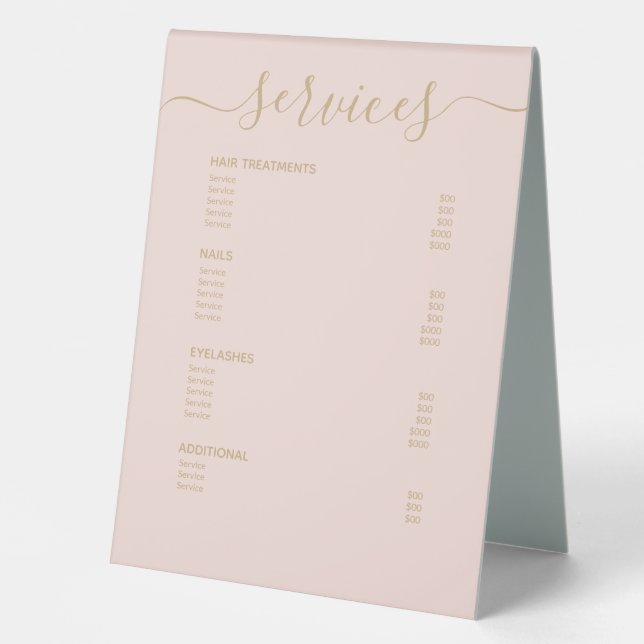 Modern Blush Pink Gold Hair Stylist Spa Price List (Front)