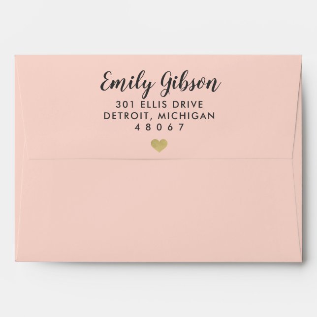 Modern Blush Pink Gold Heart Stripe Wedding Envelope (Back (Top Flap))