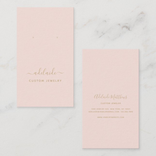 Modern Blush Pink Gold Jewellery Earring Display Business Card (Front/Back)