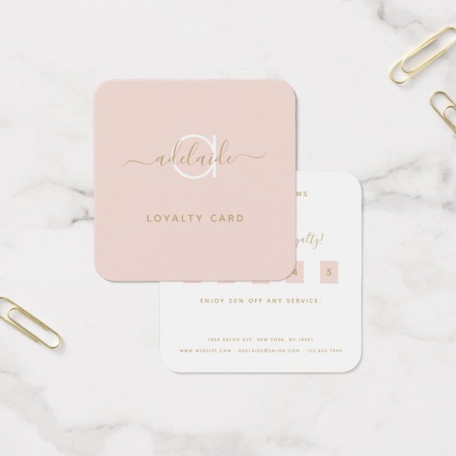 Modern Blush Pink Gold Monogram Name Loyalty Card (Office)