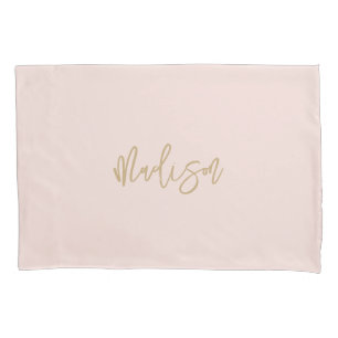 Modern Blush Pink Gold Personalised Monogram Name Pillowcase