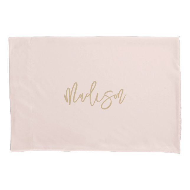 Modern Blush Pink Gold Personalised Monogram Name  Pillowcase (Front)