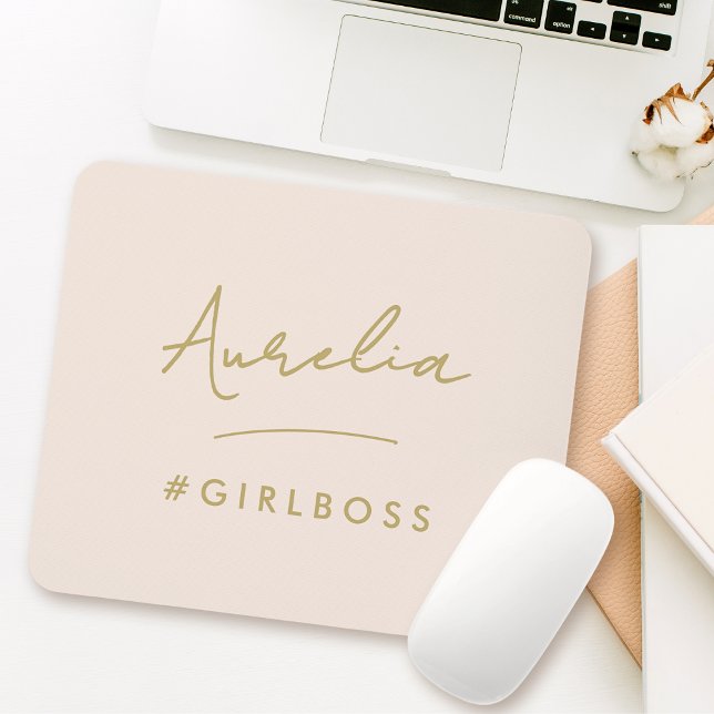 Modern Blush Pink Gold Script Best Girly Girl Boss Mouse Mat (Creator Uploaded)