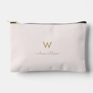 Modern Blush Pink Gold Script Monogram Accessory Pouch