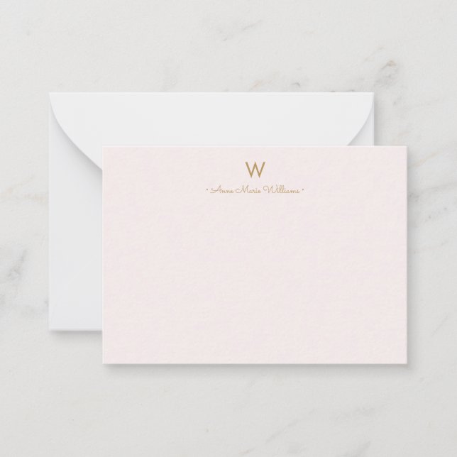 Modern Blush Pink Gold Script Monogram Card (Front)