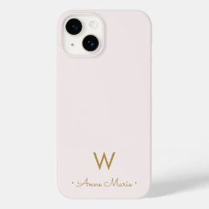 Modern Blush Pink Gold Script Monogram Case-Mate iPhone 14 Case