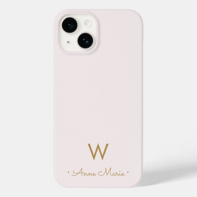 Modern Blush Pink Gold Script Monogram Case-Mate iPhone Case (Back)