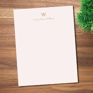Modern Blush Pink Gold Script Monogram Custom Letterhead