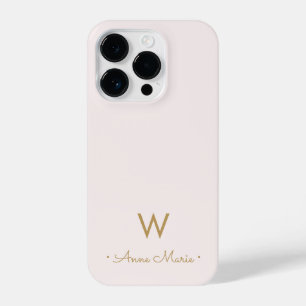 Modern Blush Pink Gold Script Monogram iPhone 14 Pro Case