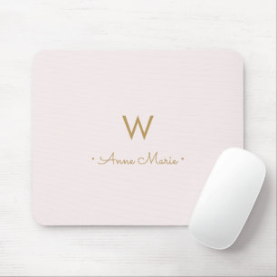 Modern Blush Pink Gold Script Monogram Mouse Mat