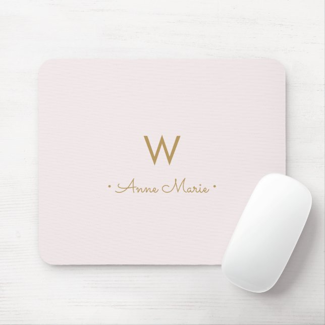 Modern Blush Pink Gold Script Monogram Mouse Mat (With Mouse)