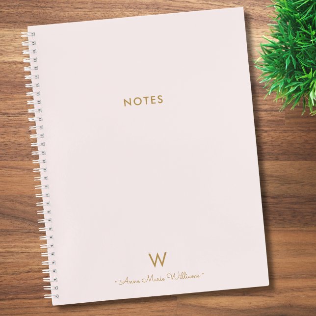 Modern Blush Pink Gold Script Monogram Notebook (Creator Uploaded)