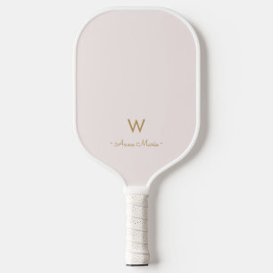 Modern Blush Pink Gold Script Monogram Pickleball Paddle