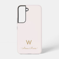 Modern Blush Pink Gold Script Monogram