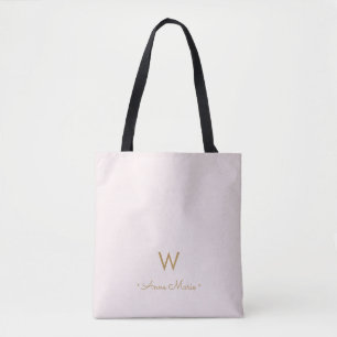 Modern Blush Pink Gold Script Monogram Tote Bag