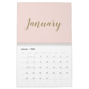 Modern blush pink gold script month girly chic calendar