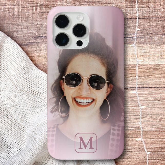 Modern Blush Pink Gradient One Photo Monogram Case-Mate iPhone Case (Creator Uploaded)