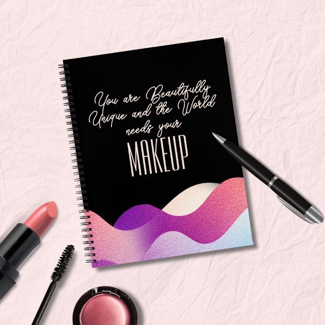 Modern Blush Pink Gradient Wave Funny Makeup Quote Notebook (Creator Uploaded)